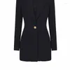 Casual Dresses Blazer Runway 23SS Fashion Wool Balck Office Single Button Waist Deep V-Neck Dress Temperament Long Sleeve Bag Hip Clothes