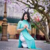 Ethnic Clothing Woman Aodai Vietnam Traditional Ao Dai Robe And Pants Improved Cheongsam Dress Set