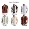 Camisas casuais masculinas, moda verão, praia, boliche, listrada havaiana, manga curta, manga curta, botão, camisa, roupas masculinas