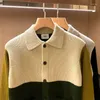 Herrtröjor koreanska Kinted tröja Chic Pullover Tops Autumn Winter Vintage Polo Collar Long Sleeve Streetwear Knitwear C98