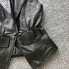 Frauen Leder Weste Frühling 2023 Lose Unregelmäßige Turndown Kragen Solide Mode Kurze Westen Elastische Taille Split Gilet Femme Q273