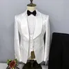 Herrkoppling blommor tryckta män passar 3 stycken smal fit mode sjal lapel jacka västbyxor set prom party affär lyx guld tuxedos