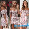 T-shirts de femmes Summer Boho Dress Femme Foust Floral Mini soirée de soirée