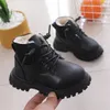 Children's Martin boots and cotton padded waterproof lightweight boys' leather shoes and velvet warm boots.