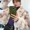 Women's Fur Fashion Short Gradient Faux Coat Women Lapel Jacket Winter Senior Feeling Cow Horn Button Plush Clothing