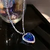 ペンダントネックレスFyuan Blue Heart Crystal for Women Long Chain Statement Jewelry230802