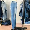 Jeans da donna Vintago Vestiti in denim con cerniera Pantaloni a matita lavati sciatti a vita alta Cotone strappato per le donne Stile casual