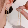 Pendientes de tuerca Cogonia 2023 14K chapado en oro con corazón de circón para mujer, pendiente de gota de borla brillante de lujo, regalo de joyería para fiesta