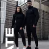 Herrspårar Men Tracksuit Black Sportswear Cotton Dragkedja Cardigan Hoodie Trousers Set Gym Running Training Bodybuilding Fitness Clothing J230803