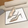 Scarpe eleganti 2023 Sandali con tacco alto da donna Cristallo Trasparente Stiletto Perla Strass Rete a punta rossa