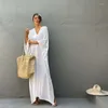 Casual klänningar tillbaka till enkel maxi -klänning som flyter sommarlånga kaftan fast färg röd batwing caftan tunika minimalism rayon longwear plus