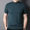 Herren-T-Shirts, Frühlings-Kammgarn-Pullover, halber Rollkragen-Kurzarm-T-Shirt, schmal gestrickt, dünne Tops