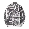 Herrjackor 2023 Fashion Mens Oversize Baseball Coat Crisscross randig tryck Ytterkläder Trending Hip Hop Streetwear College