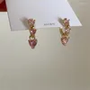 Backs kolczyki ailodo romantyczny różowy kolor Cubic cyrkonia serce dla kobiet eleganckie imprezowe klip ślubny biżuteria prezent 2023