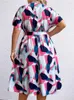 プラスサイズのドレス幾何学的パターンの女性の夏のマルチカラーモザイクVネックドレス