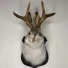 Decorative Objects Figurines Antlers Rabbit Head Statue Home Decoration 3D Abstract Sculpture Wall Hang Decor Animal Statues Living Room Mural Art Craft 230802