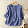 Women's Blouses Female Oversized Cotton Linen Shirt Three Quarter Sleeve O-Neck 2023 Women Summer Solid Color Blouse Fashion Casual Tops