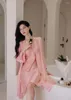 Kadın pijama 2023 Yaz Katı Buz-Silk Hook Çiçek İçi Boş Düzenli Kollu Kollu Çöp V yaka Seksi Dantel Sling Gown Night Wears için