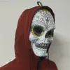 Maski imprezowe Pełna twarz Maska czaszki Halloween z kwiatami makijaż ducha przerażający kostium szkieletowy Prop l230803