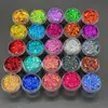 Paznokcie brokat 24 colors Art Dekoracje proszki Zestaw 3D Holograficzne okrągłe sześciokątne cekiny