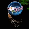 Hårklipp kinesiska hårnål lila glasyr Lilja Flower Girls Hanfu Decor Side Pins Vintage Tassel Barrettes Wedding Tiara smycken