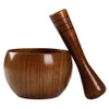Mills Bol en bambou fabriqué à la main naturel Canette à fond plat et bâton d'ail Pot d'ail pilé Mortier d'ail martelant en bois Grinde en bois 230802