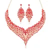 Halskette Ohrringe Set Vintage Weiß Rot Kristall Tropfen Kragen Ohrring Hochzeit Luxus Schmuck Frau Übertriebene Braut Valentinstag Geschenke