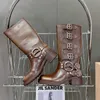 Miu Designer Luxe cowboylaarzen voor dames Hoge laarzen Schoenen Y2K-stijl Cool Girl Bruine leren laarzen Cowgirllaarzen Ronde neus Chunky Heel Martin Boots Hoge versie