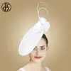 Wide Brim Hats Bucket FS Beige White Kentucky Big Fascinators For Wedding Hair Cocktail Church Elegant Women Fedora Lady Fancy Flower Headwear 230804