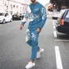 Mens Tracksuits Spring Sportswear Suit Sporting Elements Print Casual Long Sleeve Pants 2st Set Sets Overized Pullover Fashion Men Clothing 230804