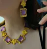 Chains Purple Square Three-dimensional Ripple Necklace Earrings Set Luxury Jewelry Medieval Women