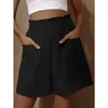 Shorts feminino 2023 Cotton And Bud cintura alta fashion grande perna larga casual feminino para