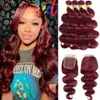 Synthetic Wigs Vall 32 Inch 99J Body Wave Bundles With Closure Brazilian Wavy Burgundy Human Hair 4x4 Lace Remy 230803