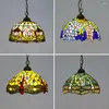 Hängslampor tiffany målat glasbelysning vintage medelhavs barock retro hängande lampa för vardagsrum bar kök ljusarmaturer