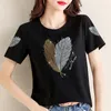 Kvinnors T-skjortor Vetement Femme Black T-shirt Kvinnlig Rhinestone Summer Print Tops Plus Size Xxxxl Diamond Tshirts Woman Tee Poleras Mujer