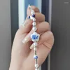 Lien Bracelets Réglable Perle Bleu Blanc Perlé Pour Les Filles Céramique Fleur Pendentif Charme Poterie Et Porcelaine Bijoux