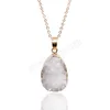 Weiße Quarz-Rohstein-Chakra-Anhänger-Halskette, Heilkristall für Frauen mit Goldrand