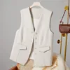 Women's Vests 2023 Summer Suit Vest Office Lady Classical Waistcoat Spring Beige Black Short Sleeveless Jackets Female Cardigan Clothes
