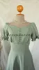 Party Dresses Green Homecoming Dress Modest Short Sleeves A Line Soft Satin Graduation Knee Length