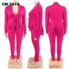 Women's Plus Size Pants CMYAYA Women Set Fashion Ladies Ruffles Hem Vneck Tshirt and Legging Suit INS Female Two 2 Piece Outfit 230804