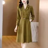 Casual Dresses 2023 Kvinnors Autumn Wear Professional High-End Fashion Temperament Ladies Waist Slim Elegant Suit Collar Dress Women