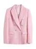 Kvinnorjackor Kondala Chic Pink Blazer Office Lady Fashion Plaid överdimensionerade långa jackor Kvinnor Långärmad dubbelknappfickor Toppar 230803