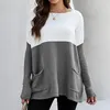 Women's Hoodies Apparel Women Sweatshirt Long Sleeved Loose Knitted Color Block Pocket Hoodie 3 Quarter Zip Womens