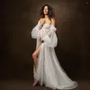 Casual Dresses Elegant Maternity Pography Props Dress Pearls Tulle brudklänning för Poshoot Off Shoulder Babyshower