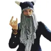 Boinas 2023 Malha Viking Barba Chifre Chapéu Bonito Esqui Bárbaro Gorro Halloween Reino Unido Cosplay Vintage Inverno Mais Quente Lã Marca