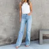 Jeans feminino 2023 verão lavagem com água moda versátil cintura média jeans pantalon largo