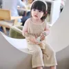 Clothing Sets 6859 Children Clothes Girl's Knitted Vest Or Pant 2023 Summer New Hot Sale Thin Girls' Hollow Vest Or Wideleg Pants x0803