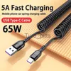 Chargers/Cables 65W 5A PD Fast Charging Type C Data Cable USB Spring Pull Telescopic Line Car USB Cord For Samsung Xiaomi Redmi Phone Accessorie x0804