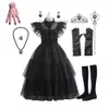 Theme Costume Halloween is here children Wednesday Adams family movie is here women Fantasy Carnival party princess black dress role-playing Z230804