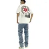 Heren Jeans Patchwork Tie Dye Mannen Casual Gewassen Rechte Broek Streetwear Gescheurd Gat Baggy Harajuku Denim Broek